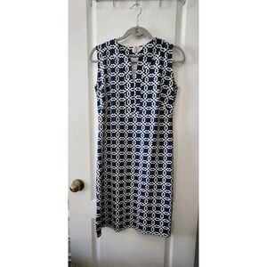 Katherine Way Women's Sleeveless‎ Knee Length Dress V-Neck Stretch Blue White S
